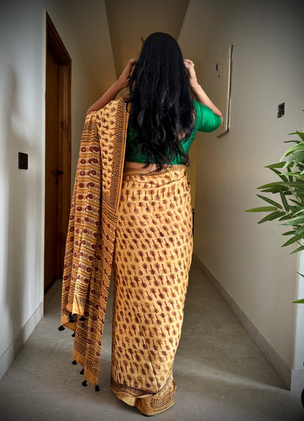 Raamya - Modal Silk Vanaspati handblock printed saree