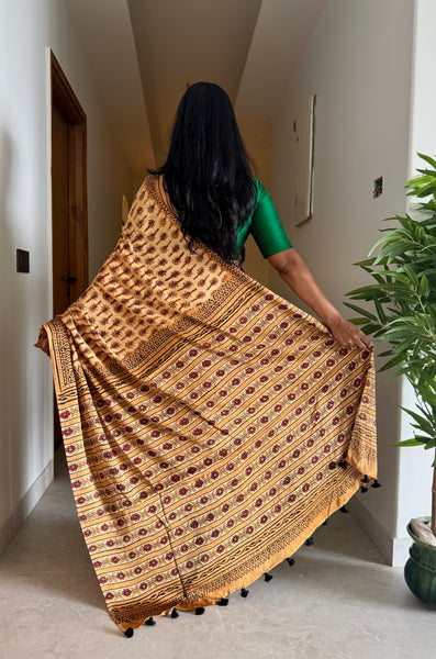 Raamya - Modal Silk Vanaspati handblock printed saree