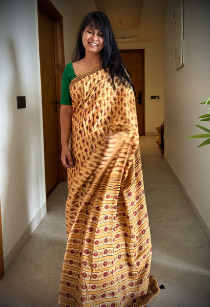 Raamya - Modal Silk Vanaspati handblock printed saree