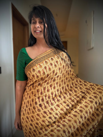 Raamya - Modal Silk Vanaspati handblock printed saree