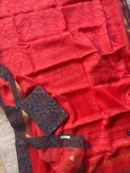 Best Seller - Embroidered pallu & inner side patchwork border- kota doria saree