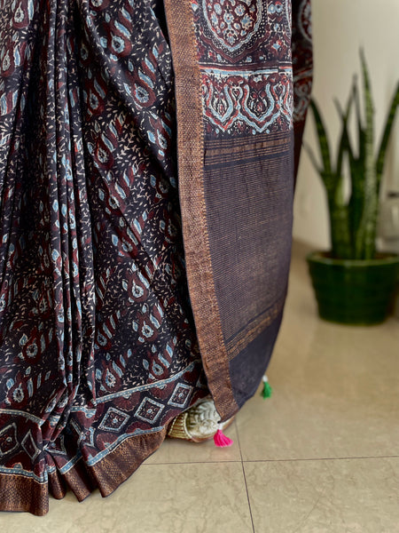 Ajrakh naturally dyed mangalgiri cotton saree