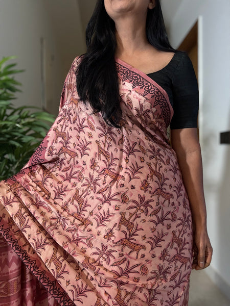 Zohra - Modal Silk Vanaspati handblock printed saree