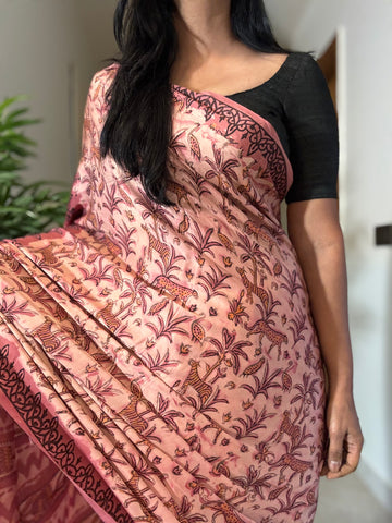 Zohra - Modal Silk Vanaspati handblock printed saree