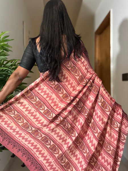 Zohra - Modal Silk Vanaspati handblock printed saree