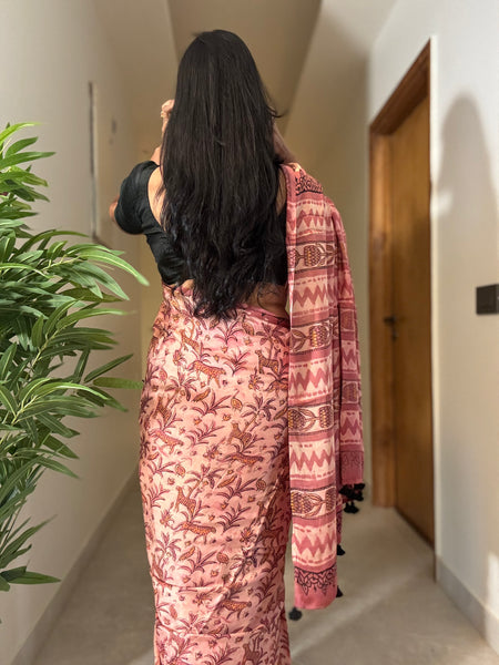 Zohra - Modal Silk Vanaspati handblock printed saree