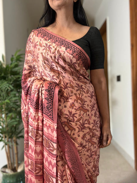 Zohra - Modal Silk Vanaspati handblock printed saree
