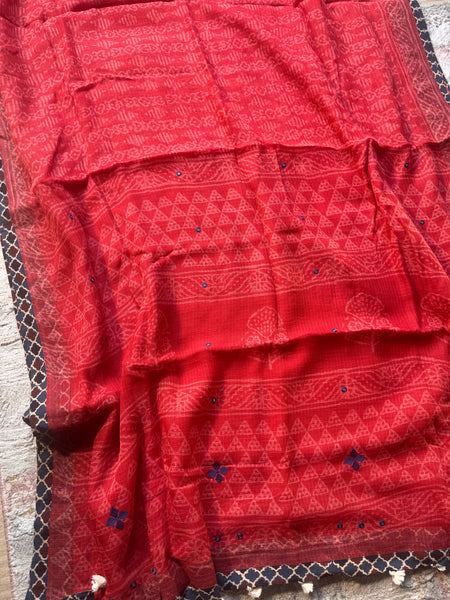 Best Seller - Embroidered pallu & inner side patchwork border- kota doria saree