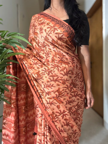 Kesar - Modal Silk Vanaspati handblock printed saree