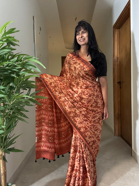 Kesar - Modal Silk Vanaspati handblock printed saree