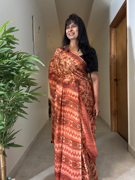 Kesar - Modal Silk Vanaspati handblock printed saree