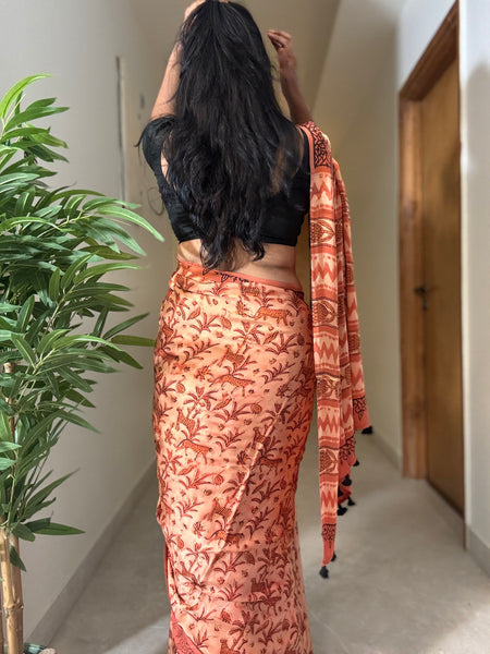 Kesar - Modal Silk Vanaspati handblock printed saree