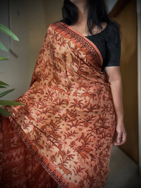 Kesar - Modal Silk Vanaspati handblock printed saree