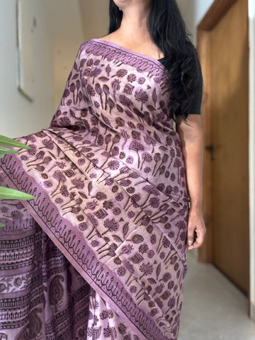 Lavanya - Modal Silk Vanaspati handblock printed saree