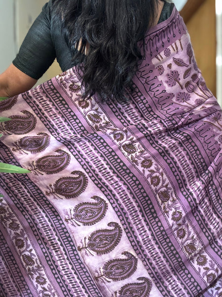 Lavanya - Modal Silk Vanaspati handblock printed saree