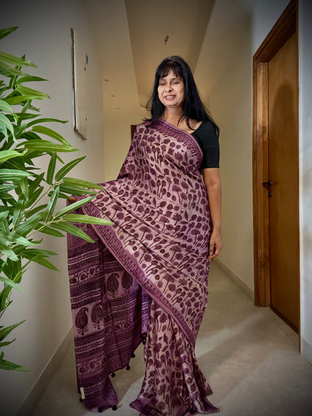 Lavanya - Modal Silk Vanaspati handblock printed saree