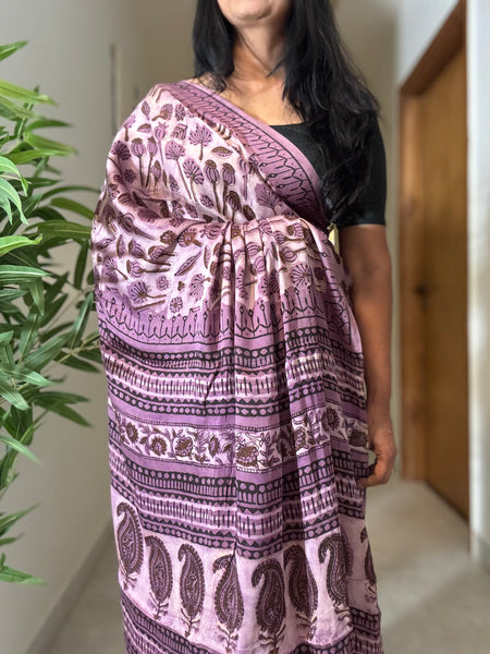 Lavanya - Modal Silk Vanaspati handblock printed saree