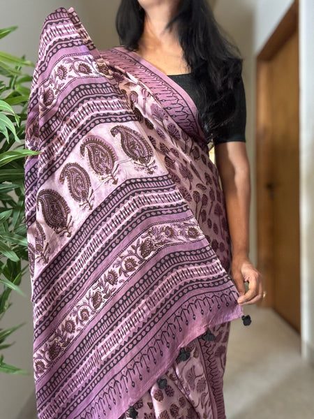 Lavanya - Modal Silk Vanaspati handblock printed saree