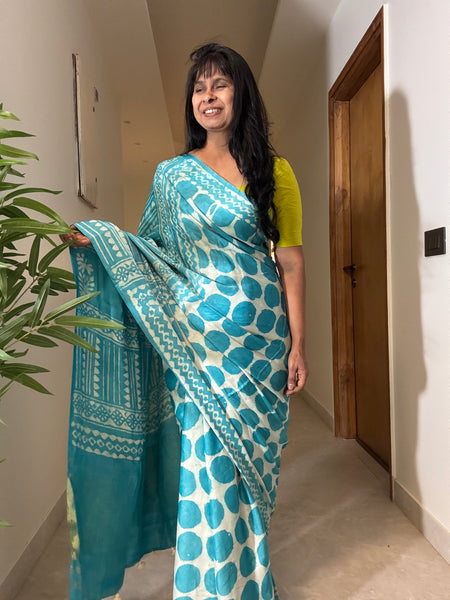 Khwaab - Modal Silk hand handblock printed saree with zari pallu