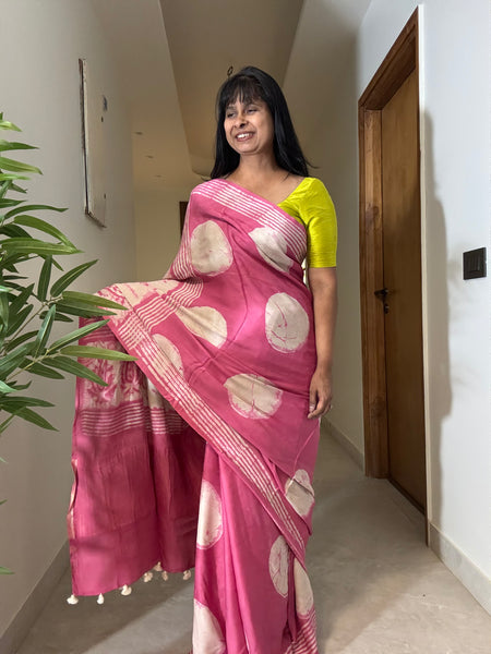 Ghazal - Modal Silk hand handblock printed saree with zari pallu