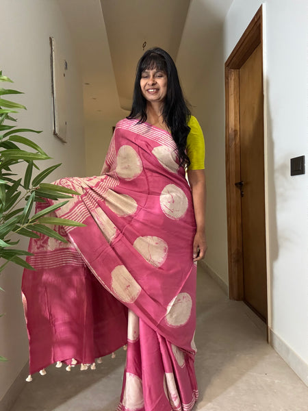 Ghazal - Modal Silk hand handblock printed saree with zari pallu