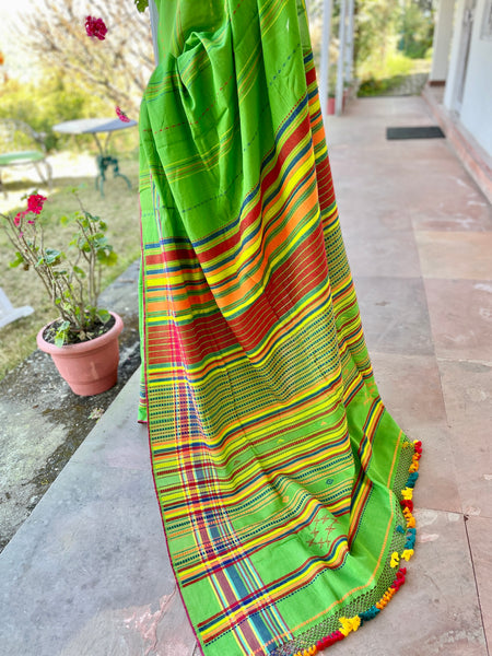 Parrot green woven handloom cotton saree