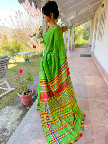 Parrot green woven handloom cotton saree