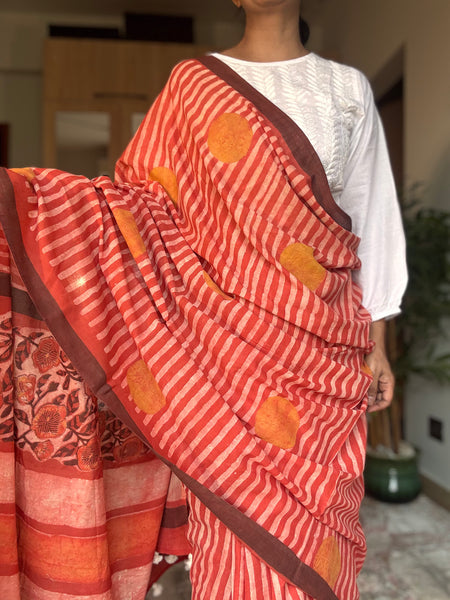 Anar Rang - Cotton block printed saree