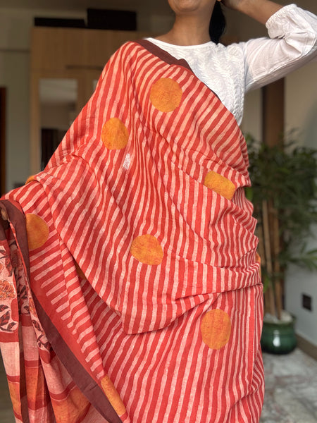 Anar Rang - Cotton block printed saree