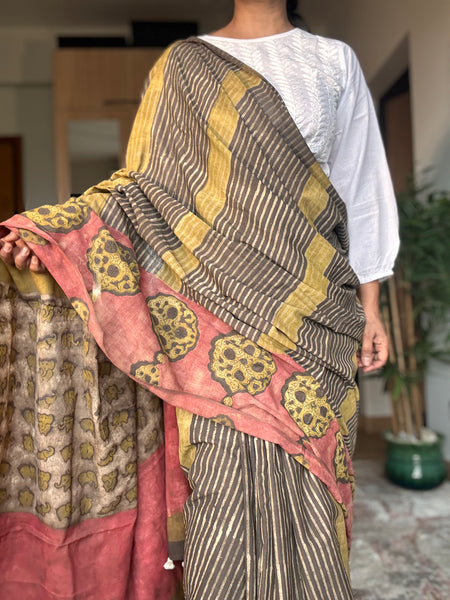 Anar Rang - Cotton block printed saree