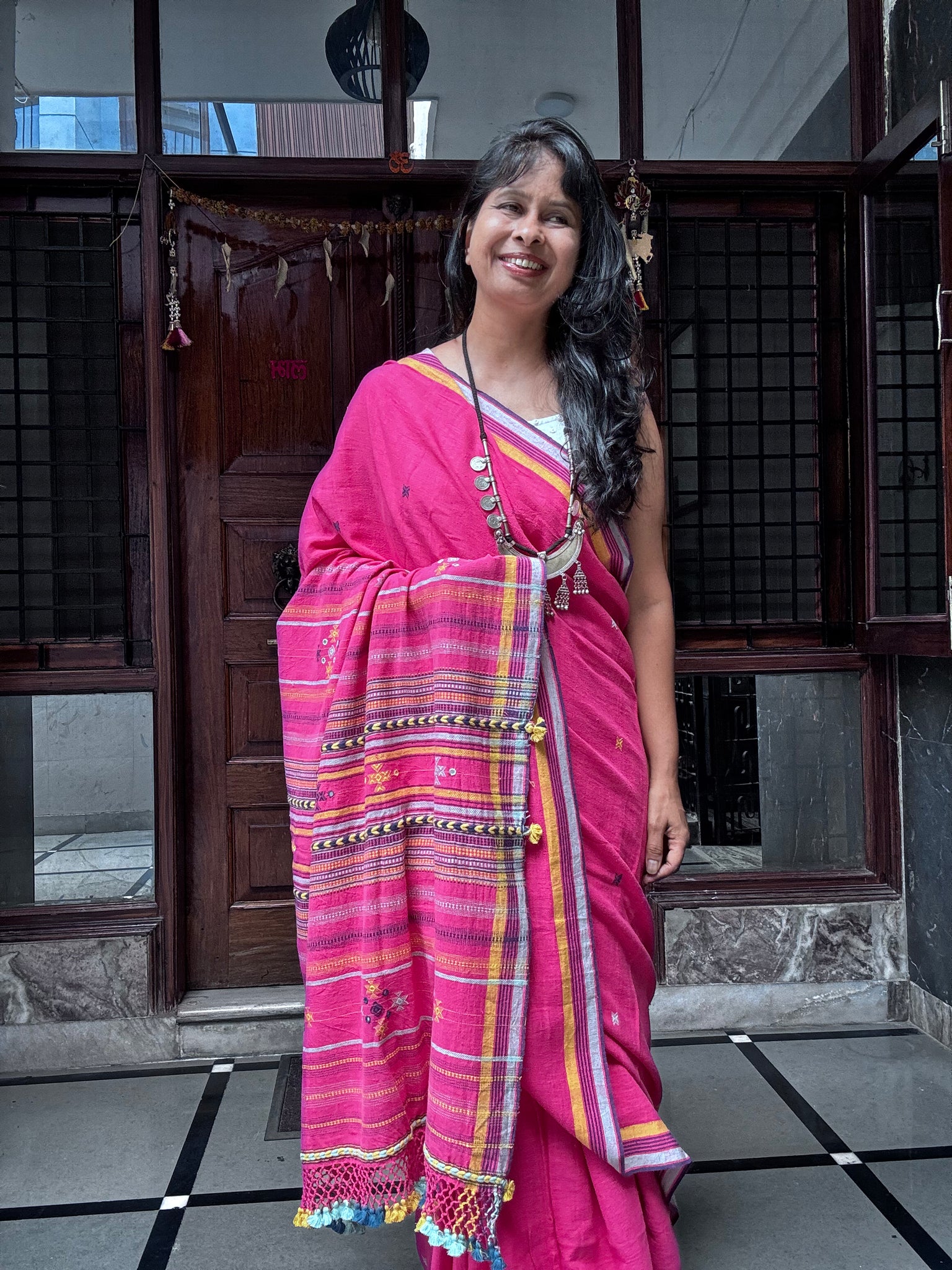 Bhujodi saree - Organic Kala Cotton - Gulaabi