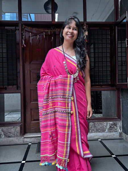 Bhujodi saree - Organic Kala Cotton - Gulaabi