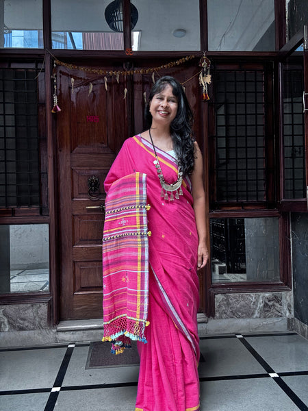 Bhujodi saree - Organic Kala Cotton - Gulaabi