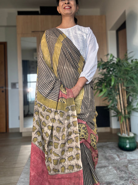 Anar Rang - Cotton block printed saree