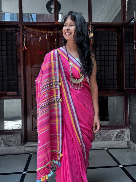 Bhujodi saree - Organic Kala Cotton - Gulaabi