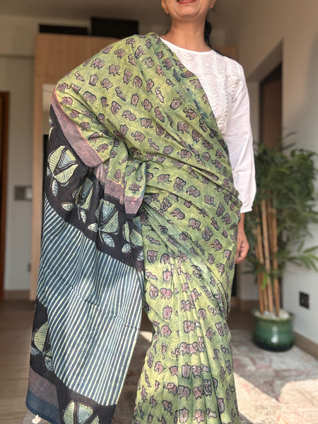Anar Rang - Cotton block printed saree