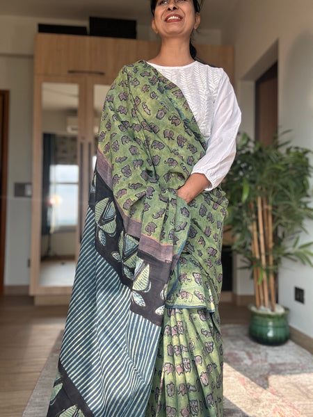 Anar Rang - Cotton block printed saree