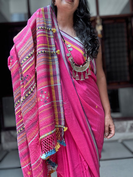 Bhujodi saree - Organic Kala Cotton - Gulaabi