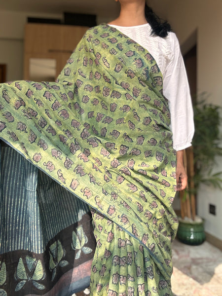 Anar Rang - Cotton block printed saree
