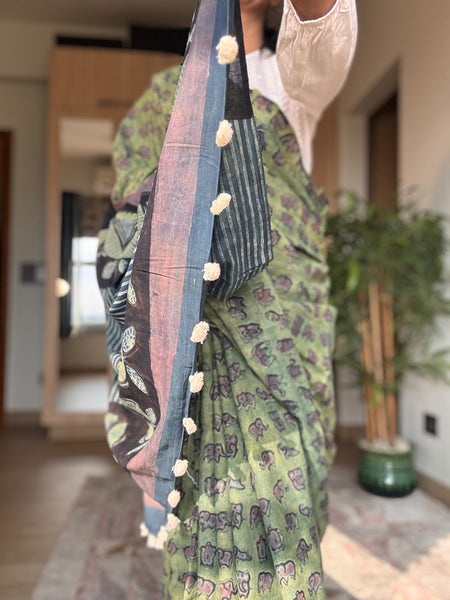 Anar Rang - Cotton block printed saree