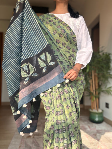 Anar Rang - Cotton block printed saree