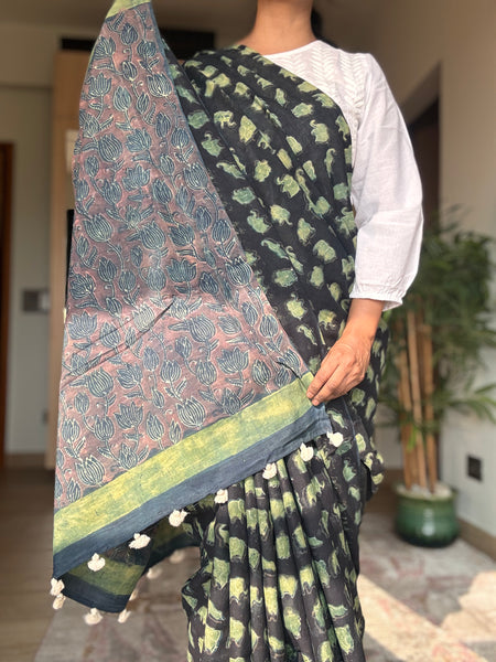Anar Rang - Cotton block printed saree
