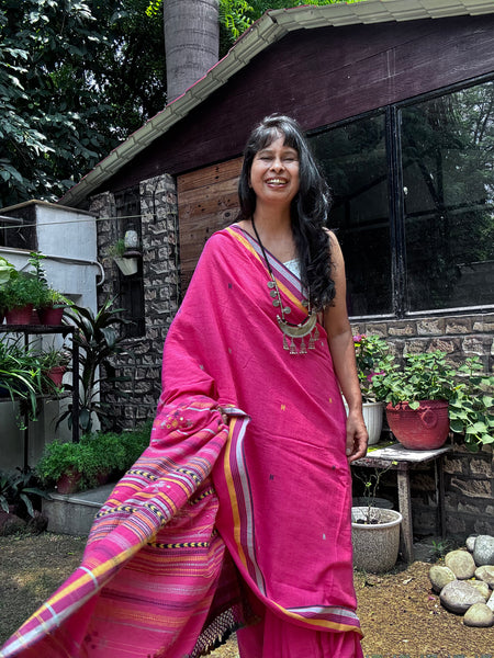 Bhujodi saree - Organic Kala Cotton - Gulaabi
