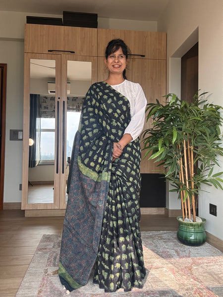 Anar Rang - Cotton block printed saree