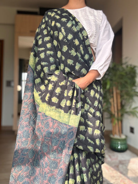 Anar Rang - Cotton block printed saree
