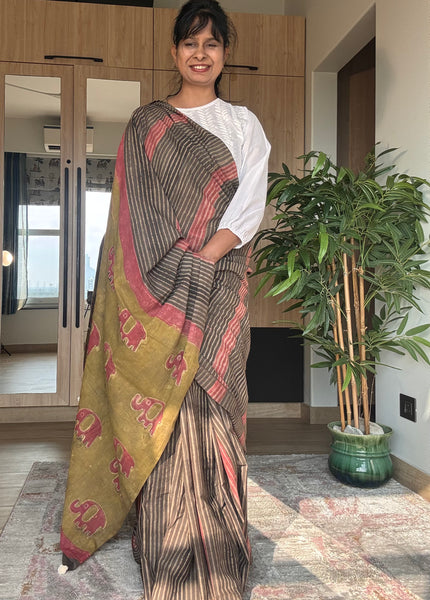 Anar Rang - Cotton block printed saree
