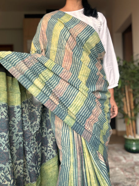 Anar Rang - Cotton block printed saree