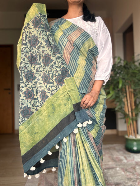 Anar Rang - Cotton block printed saree