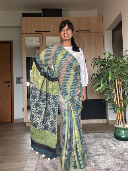 Anar Rang - Cotton block printed saree