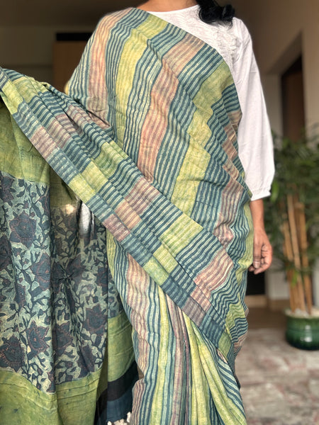 Anar Rang - Cotton block printed saree